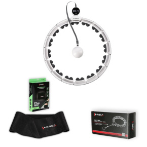 SADA HHM16 BIELA + BR163 PLUS SIZE HULA HOOP SO ZÁVAŽIAMI, MAGNETMI A POČÍTADLOM HMS