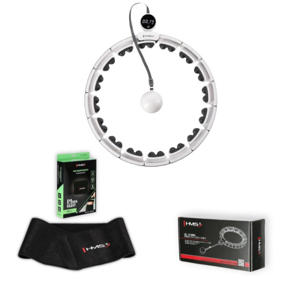 SADA HHM16 BIELA + BR163 PLUS SIZE HULA HOOP SO ZÁVAŽIAMI, MAGNETMI A POČÍTADLOM HMS