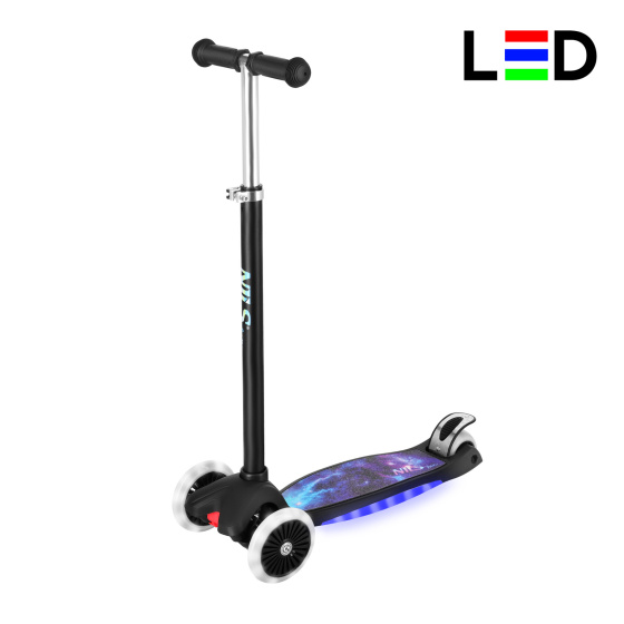 HLB1310 ČIERNA DETSKÁ TROJKOLOVÁ KOLOBEŽKA S LED NILS FUN