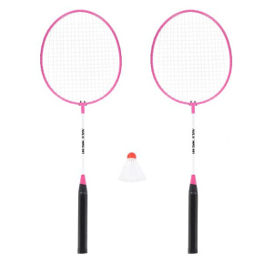 NRZ001 RUŽOVÁ SADA 2 BADMINTONOVÝCH RAKET A NYLONOVÉ LETKY NILS
